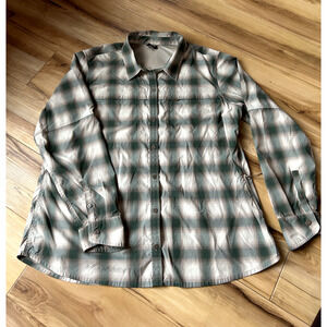 REI Hiking Shirt Womens 1XL Sahara Long Sleeve Button Up Vented Green Plaid